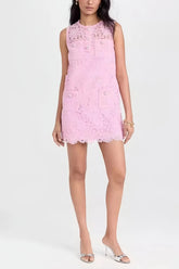 Light pink sleeveless lace mini dress