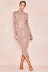 Ribbed bodycon midi dress with wrap detail