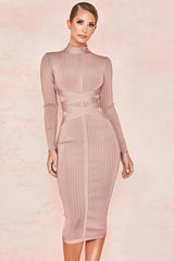 Ribbed bodycon midi dress with wrap detail