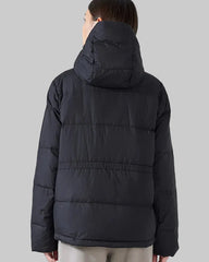 Short puffer jacket with hood and high collar