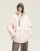 Pink parka with hood and faux fur