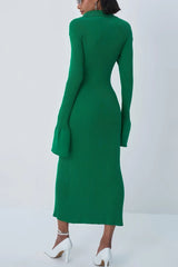 Green ribbed shirt dress with slit