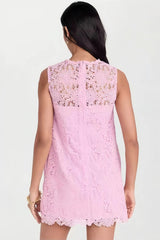 Light pink sleeveless lace mini dress
