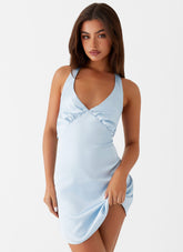 Light blue backless mini dress