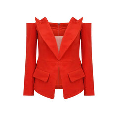 Röd elegant kavaj med öppna axlar