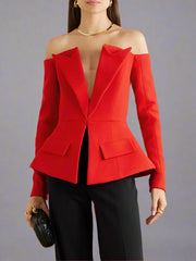 Röd elegant kavaj med öppna axlar