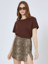 Brown leopard slit mini skirt
