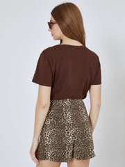 Brown leopard slit mini skirt