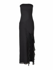 Black strapless ruffled maxi dress