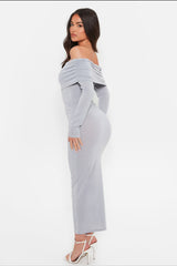 Gray off-shoulder bodycon midi dress