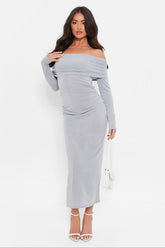 Gray off-shoulder bodycon midi dress