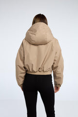 Short quilted windbreaker with hood