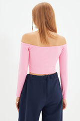 Off-the-shoulder top with lace trim