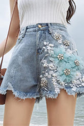 Embroidered denim shorts