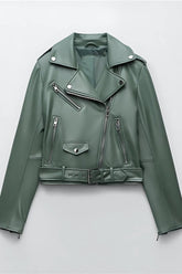 Leather jacket with belt