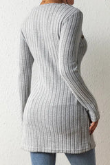 Long ribbed button-down top with asymmetrical hem