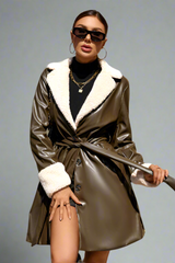 Brown warm coat with belt