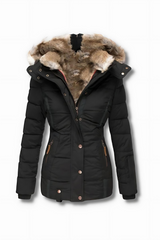 Quilted coat with stand-up collar and hood