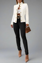 Jacket with stand-up collar and crest buttons