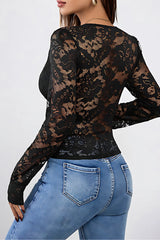 Black long sleeve ruched V-neck top