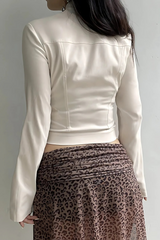 White jacket with stand-up collar and zipper