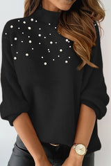 Pearl-embellished high-neck sweater