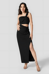Black one shoulder cutout maxi dress