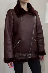 Amelia leather jacket with integrated fur