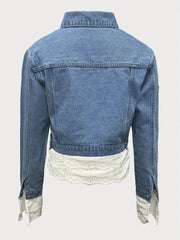 Blue denim jacket with lace trim and lace cuffs