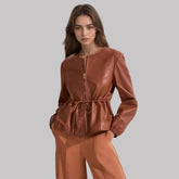 Cognac zip jacket with drawstring