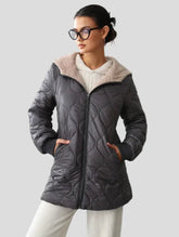 Quilted mid-length jacket with soft collar — front zip