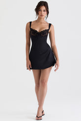 Black mini dress with lace details