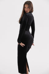 Långärmad korsettklänning i sammet