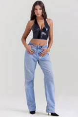 Svart latex topp med snörning