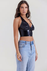 Svart latex haltertopp