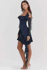 Navy blue ruffled asymmetrical dress
