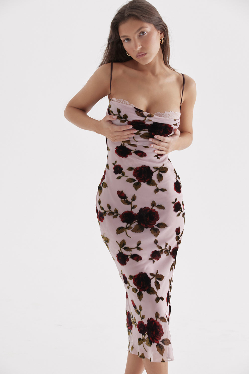 Melisa midiklänning med rosentryck