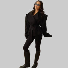 Wrap jacket with wide lapels and tie belt