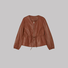 Cognac zip jacket with drawstring
