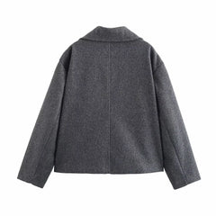 Gray short double-breasted jacket with wide lapels