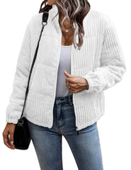Ribbed padded jacket with stand-up collar