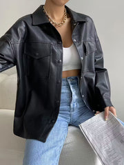 Black oversized shirt jacket with snap buttons