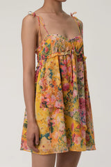 Yellow floral texture mini dress