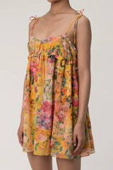 Yellow floral texture mini dress