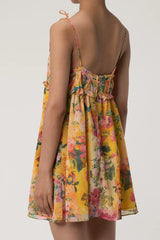 Yellow floral texture mini dress