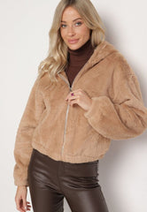 Light brown fluffy jacket with zipper