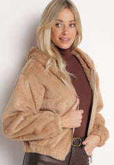 Light brown fluffy jacket with zipper