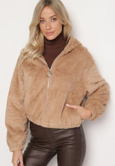 Light brown fluffy jacket with zipper