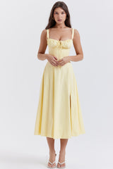 Yellow corset midi dress with slit
