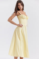 Yellow corset midi dress with slit